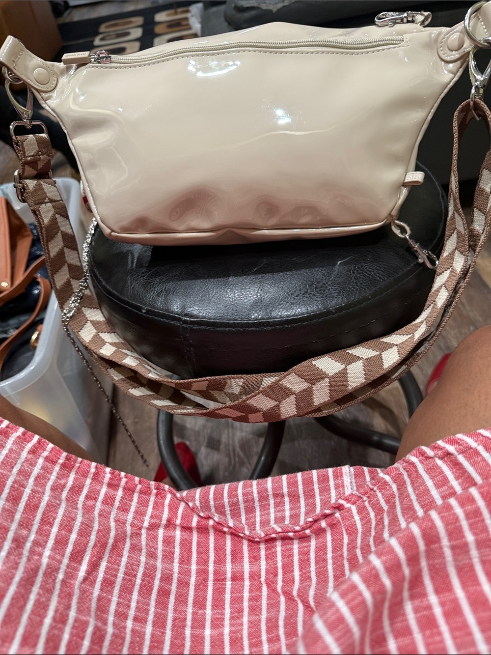 Cream Nylon Men's Belt Bag with Multiple Zip Pockets - Picture 4 of 9